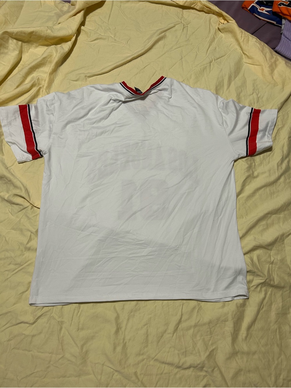 White Short-Sleeve Shirt with Red Accent